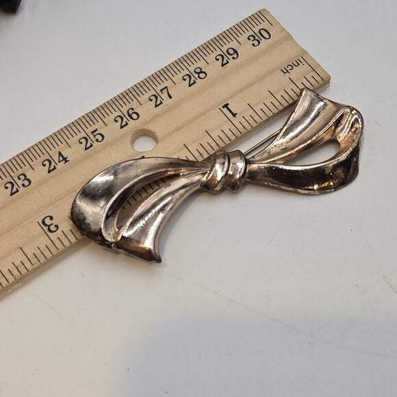 Vintage 1940s Vermeil 925 Sterling Silver Bow Design Pin Brooch Rose Gold - Picture 7 of 7